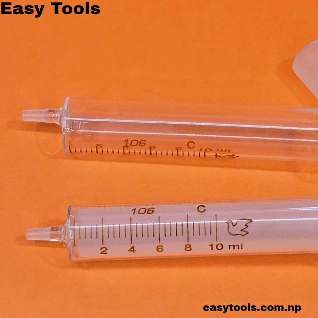 Empty glass syringe barrel for mobile phone to refil the flux easy tools